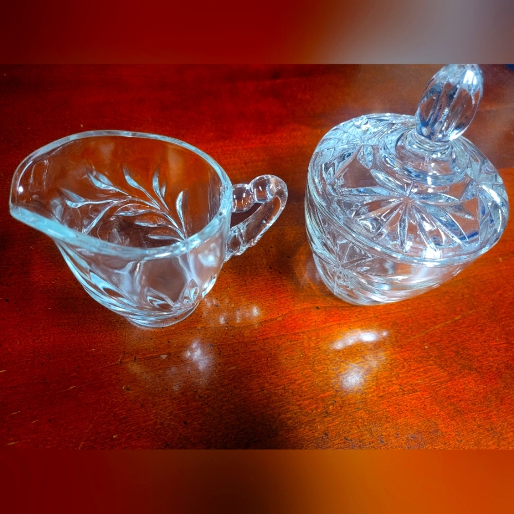 Anchor Hocking Crystal Creamer and Sugar Bowl Set
